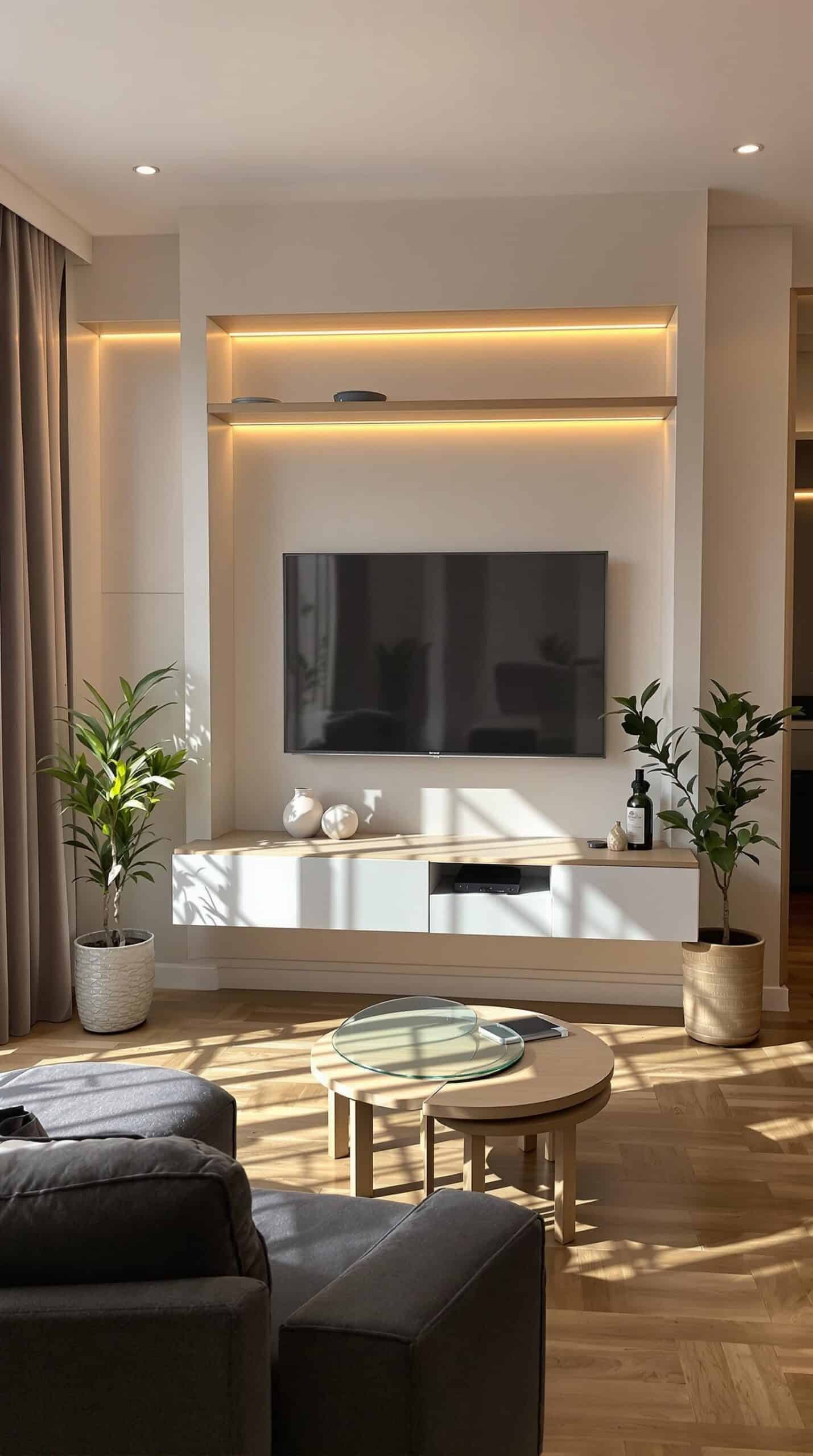 a living room with a couch and a television