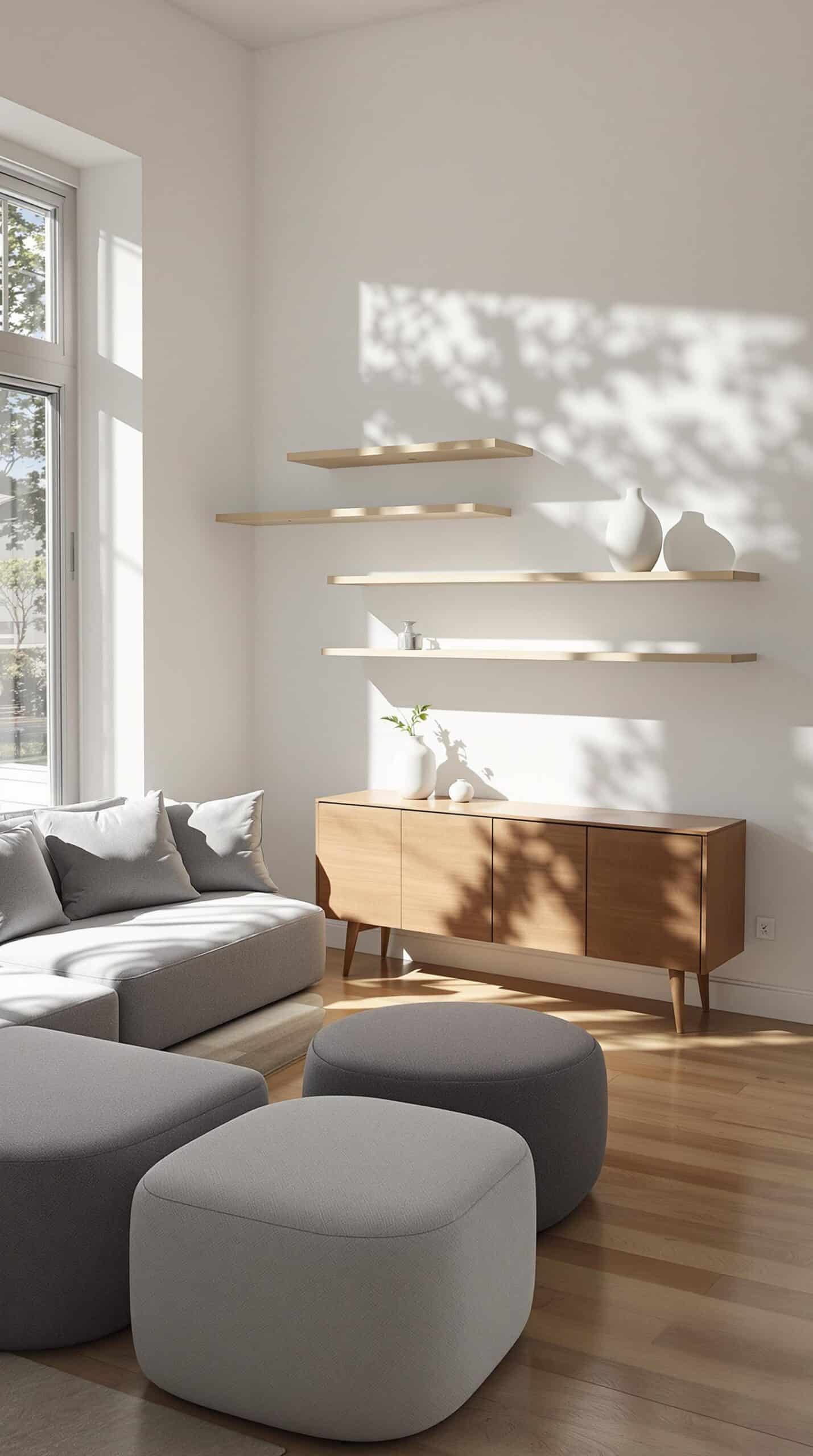 a living room filled with furniture and a large window