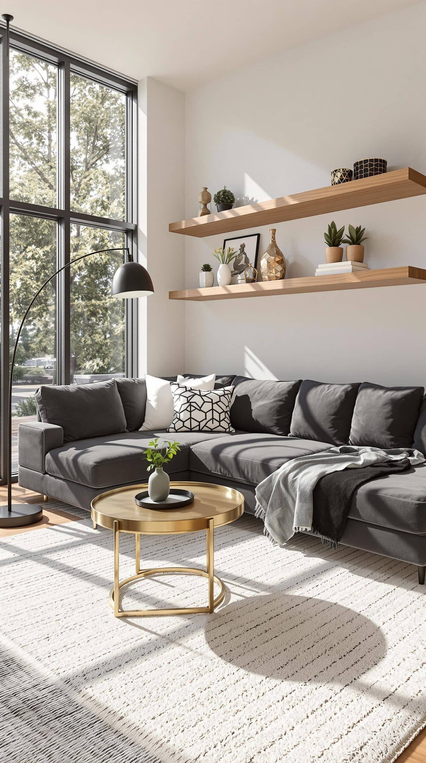 a living room with a large sectional couch