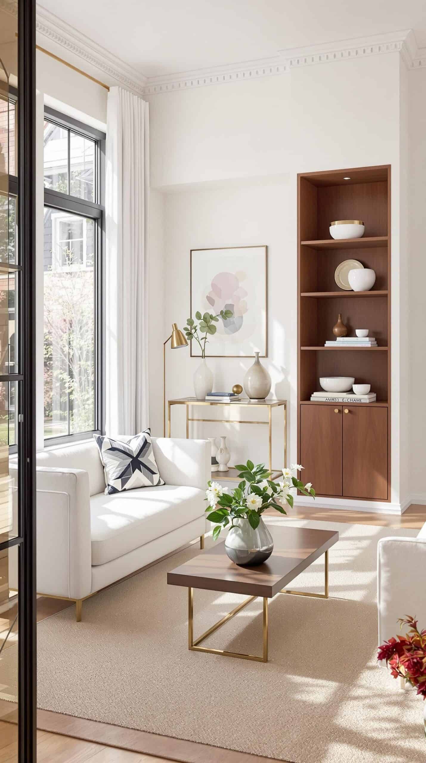 a living room filled with furniture and a large window