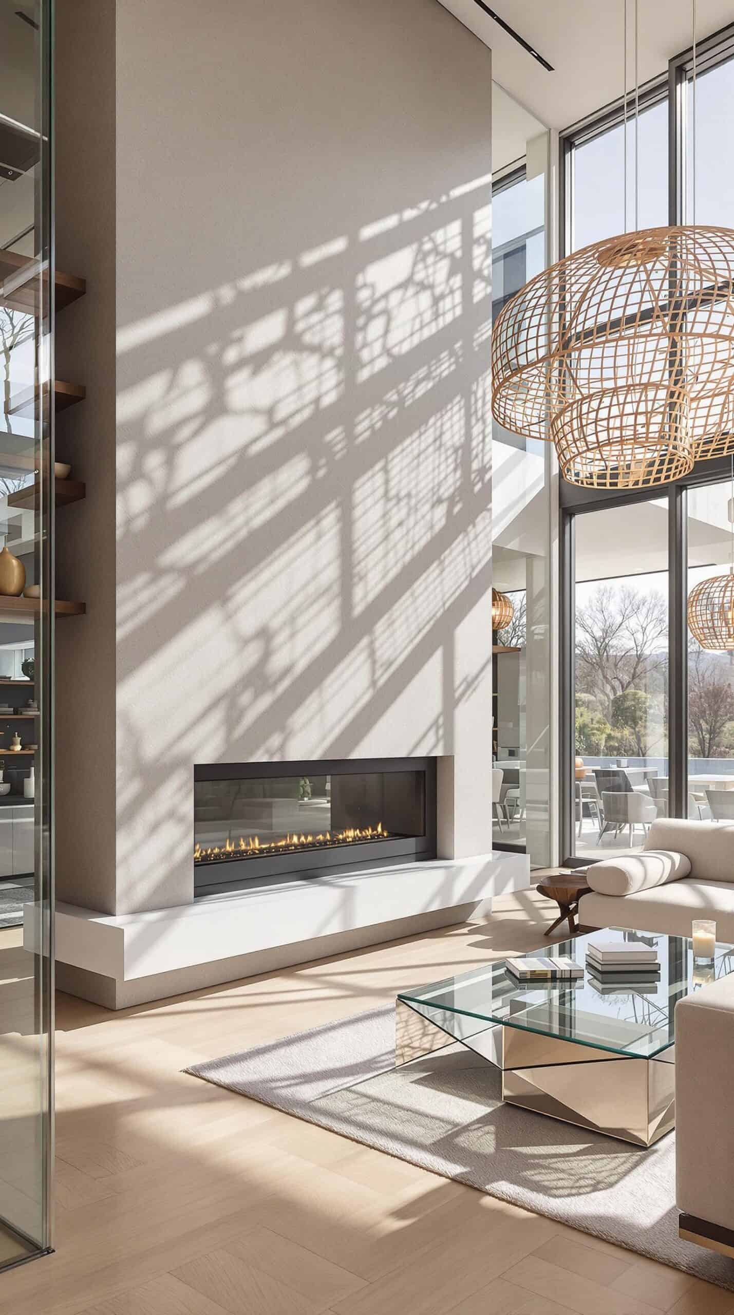 a living room filled with furniture and a fire place