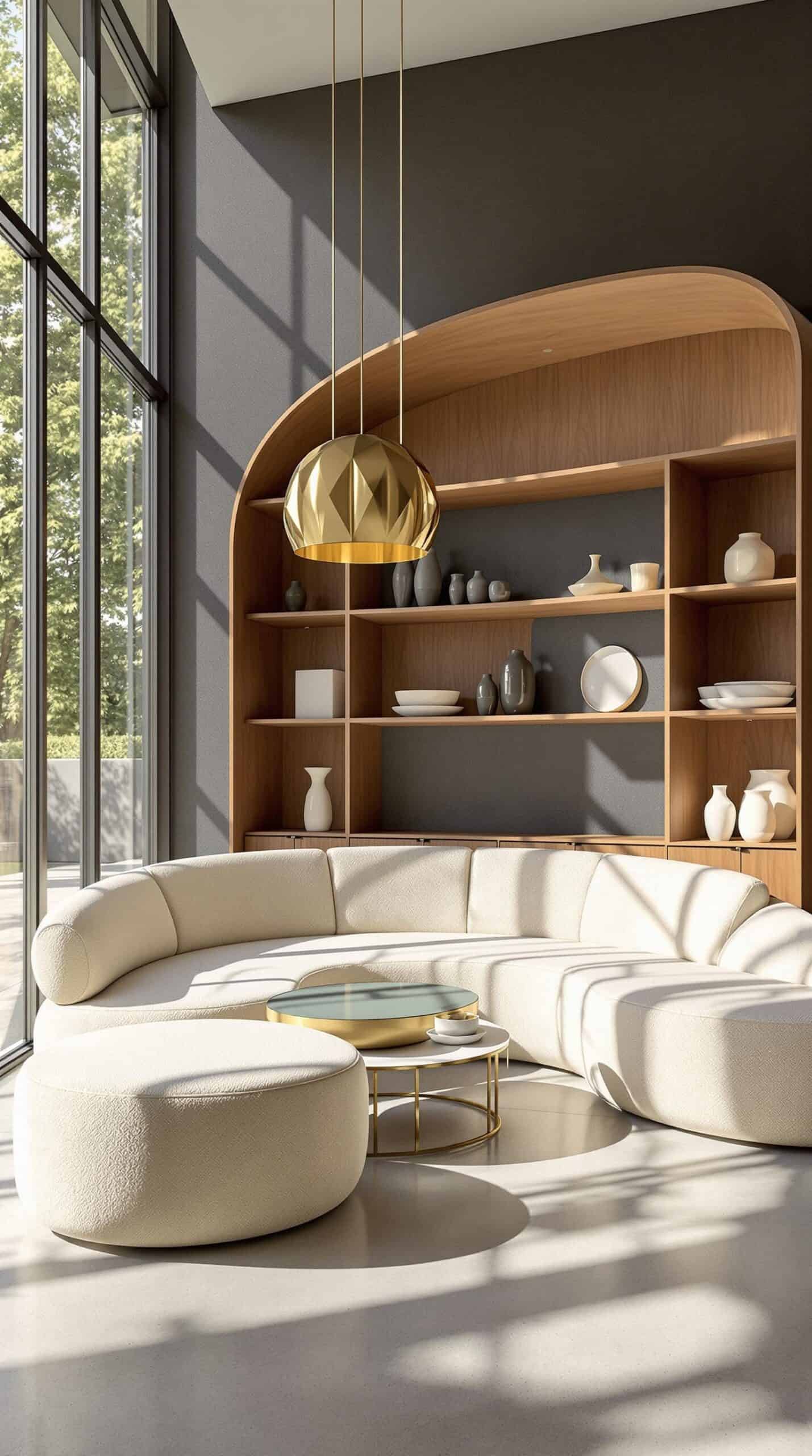 a living room filled with furniture and a large window