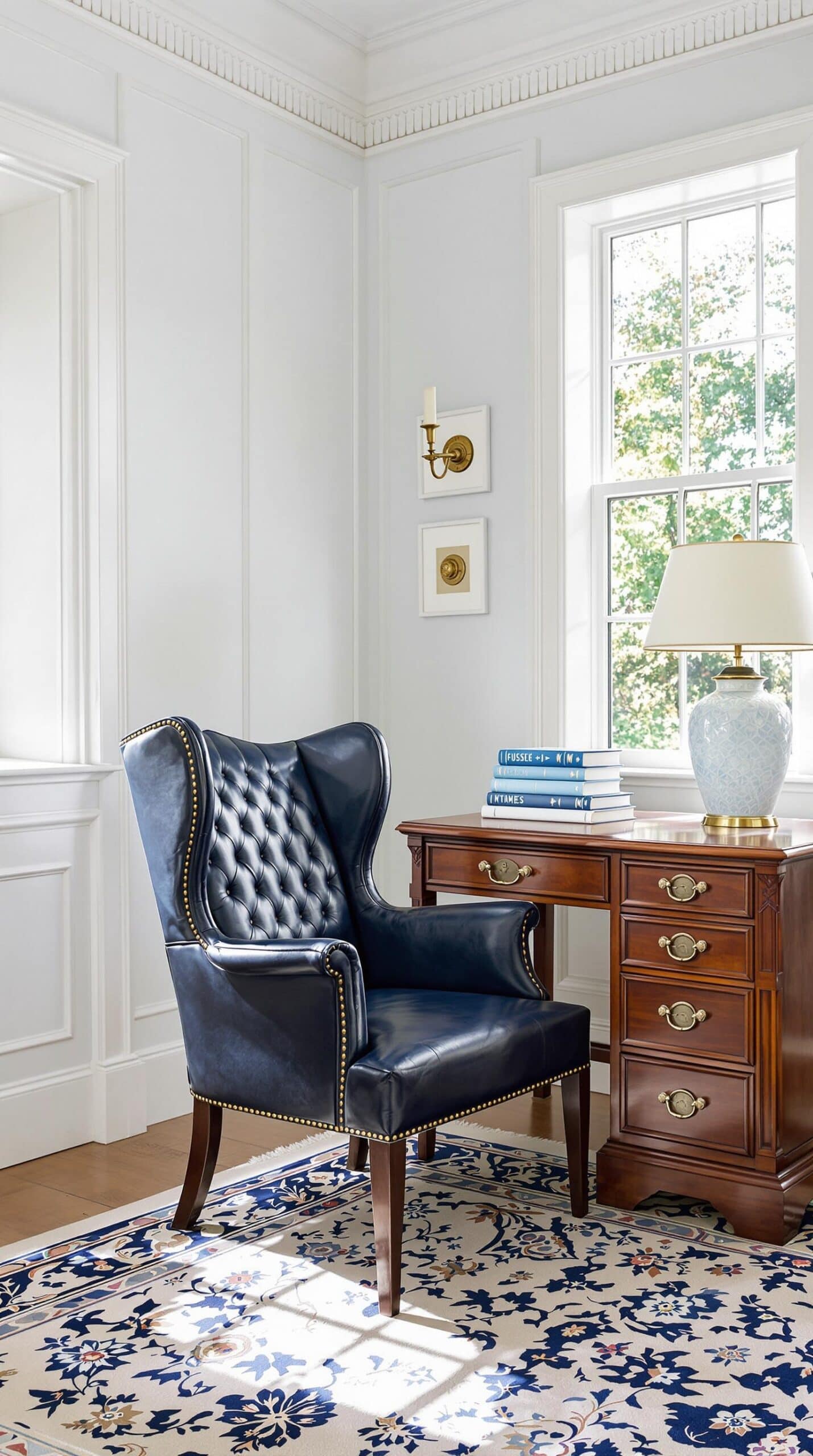 a chair and a desk in a room