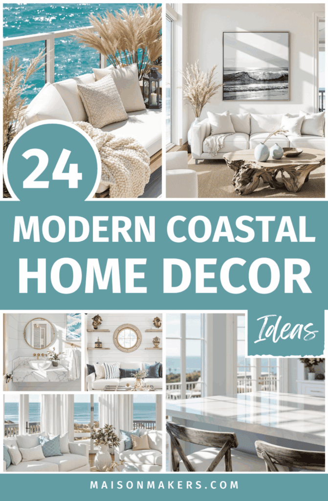 a collage of photos with the words modern coastal home decor ideas