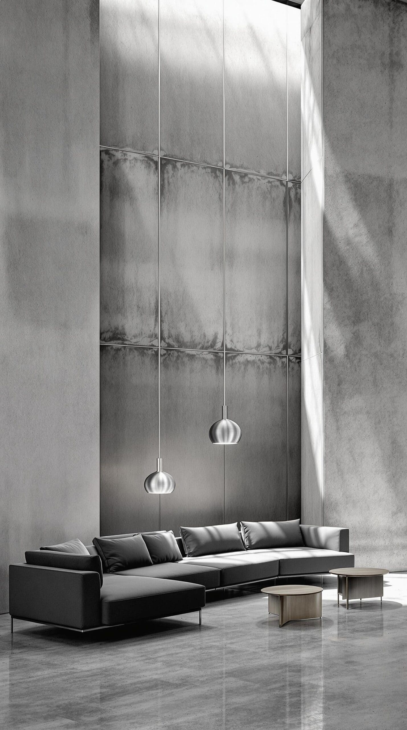 a black and white photo of a living room