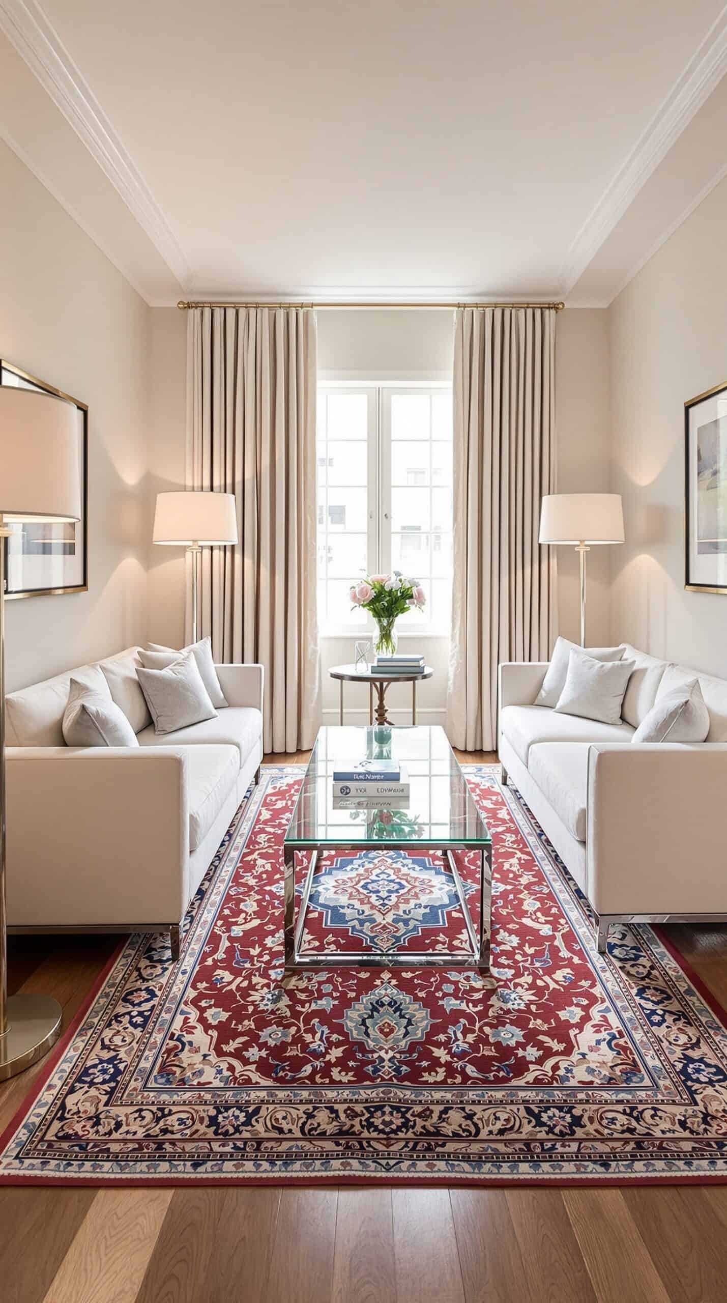 a living room filled with furniture and a rug