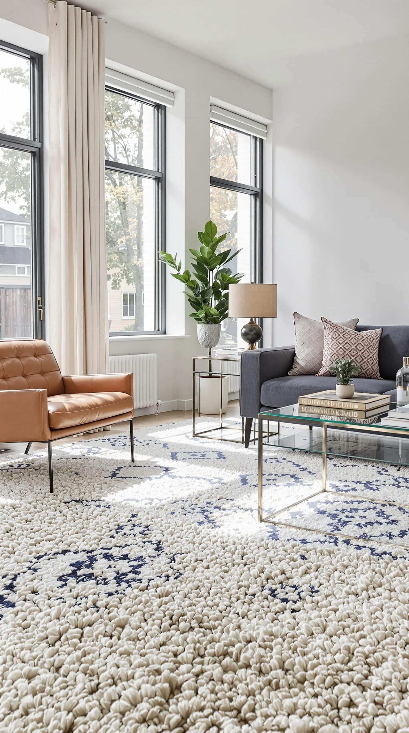 a living room filled with furniture and a large window