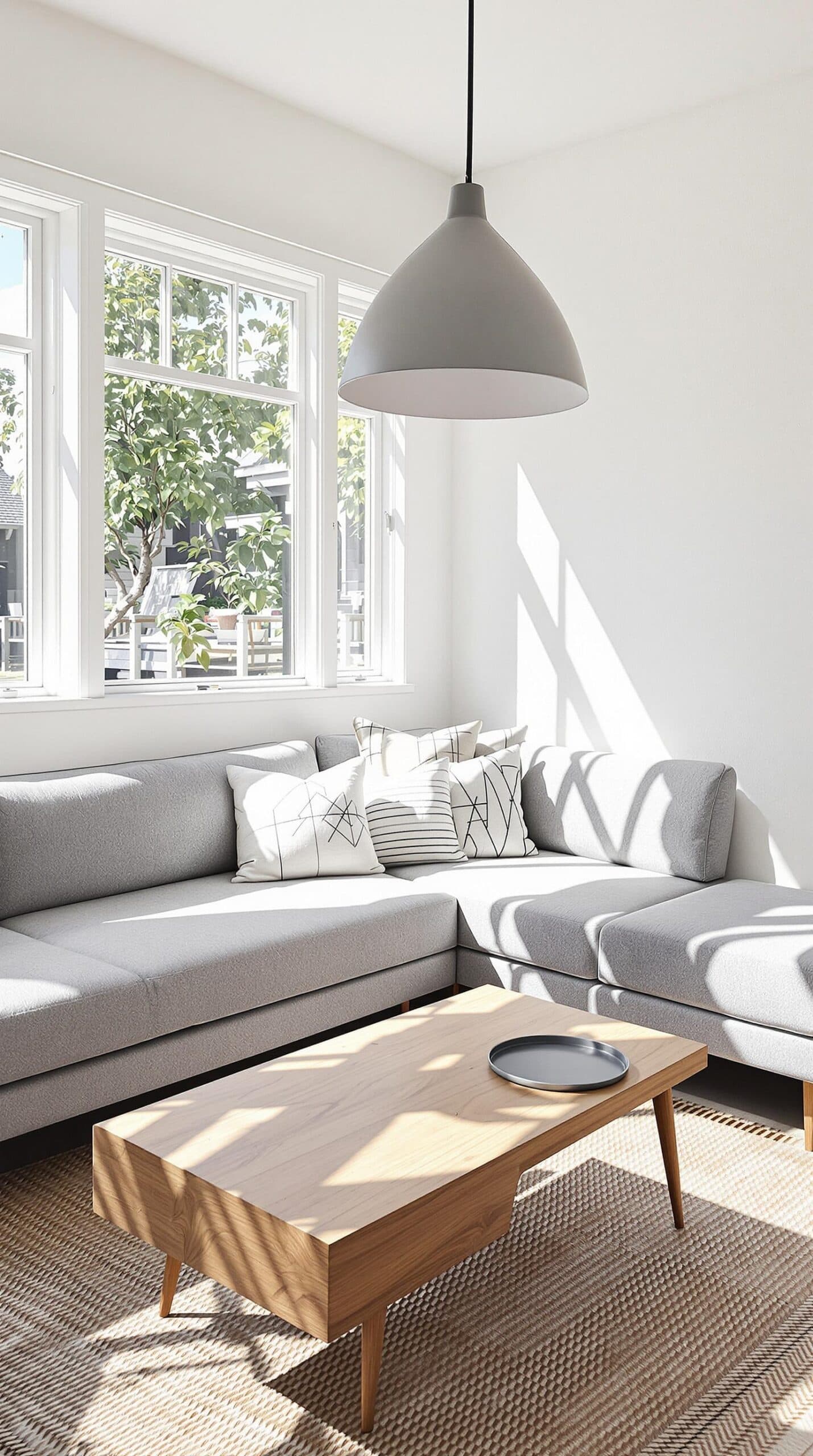 a living room with a couch and a coffee table
