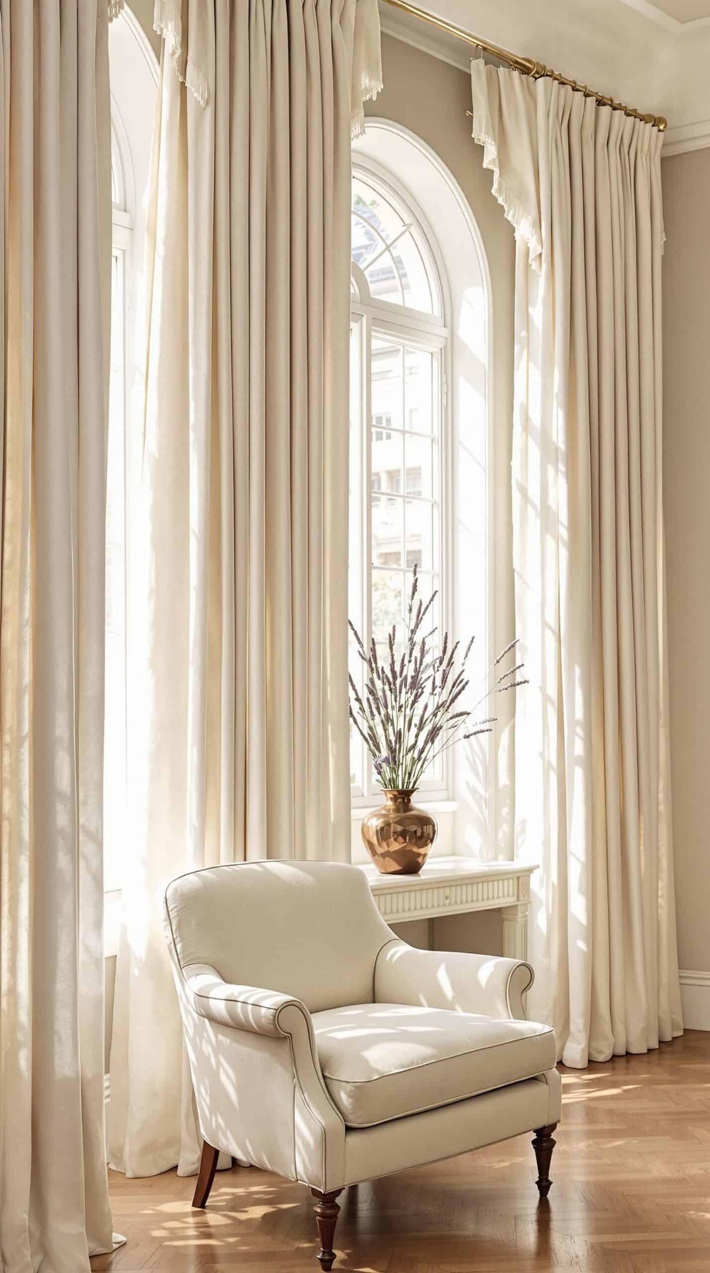 a white chair sitting in a living room next to a window