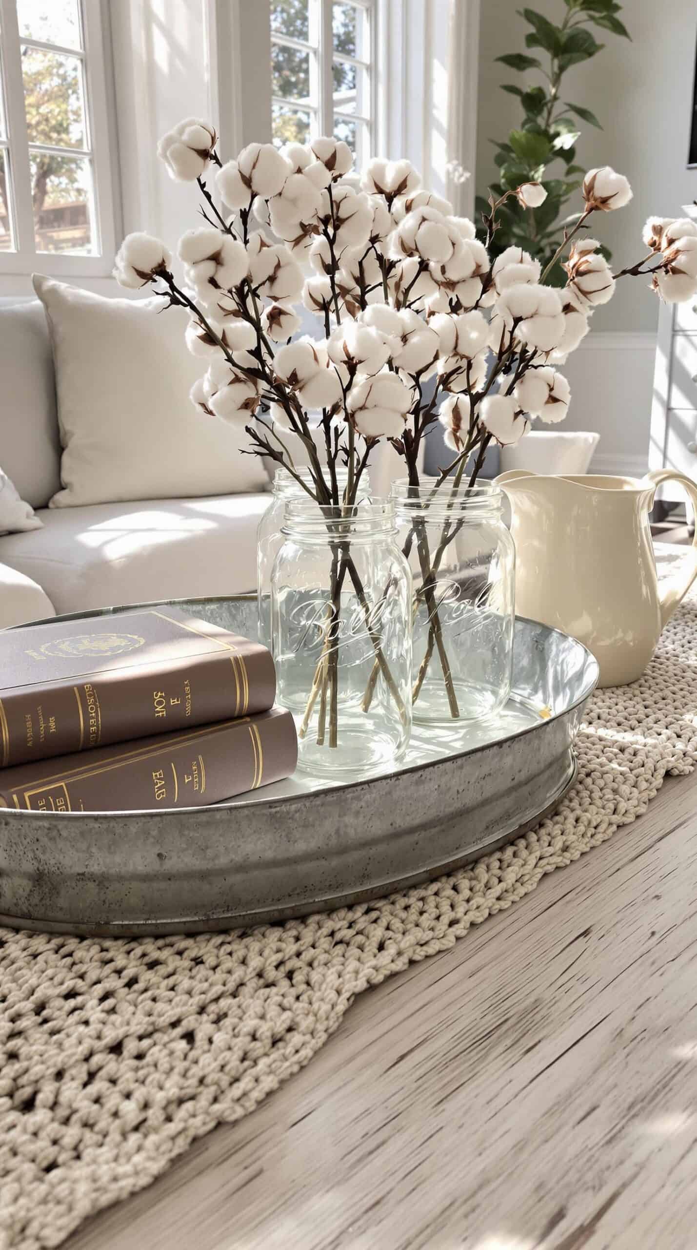 a glass vase filled with white flowers on top of a table