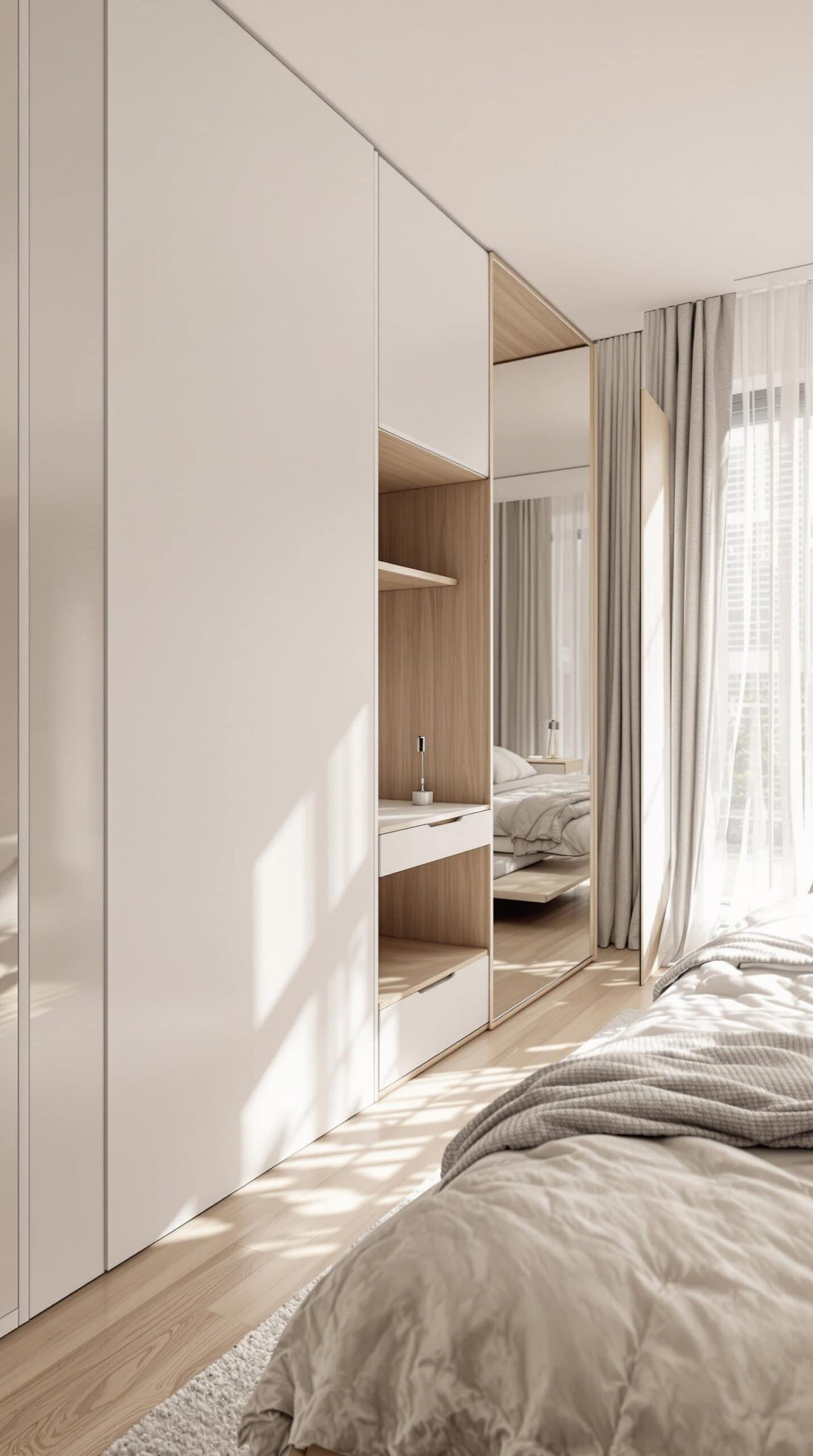 a bedroom with a bed and a closet