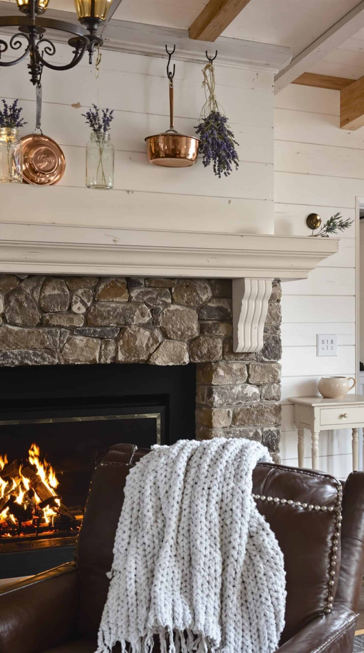a living room with a fire place and a fireplace