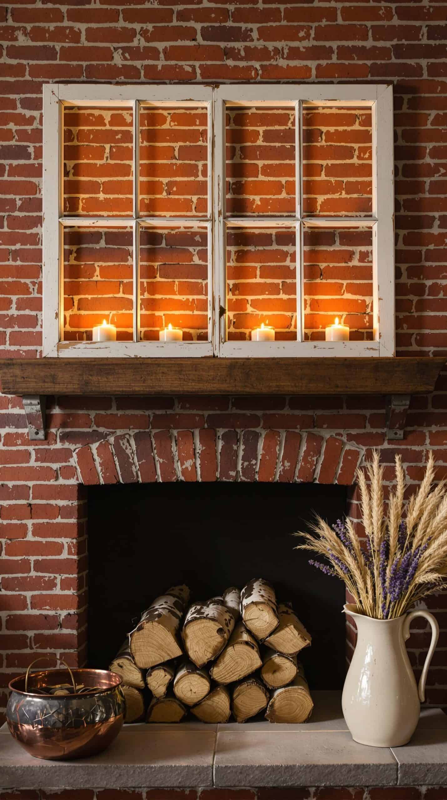 a fire place with a bunch of logs in front of it