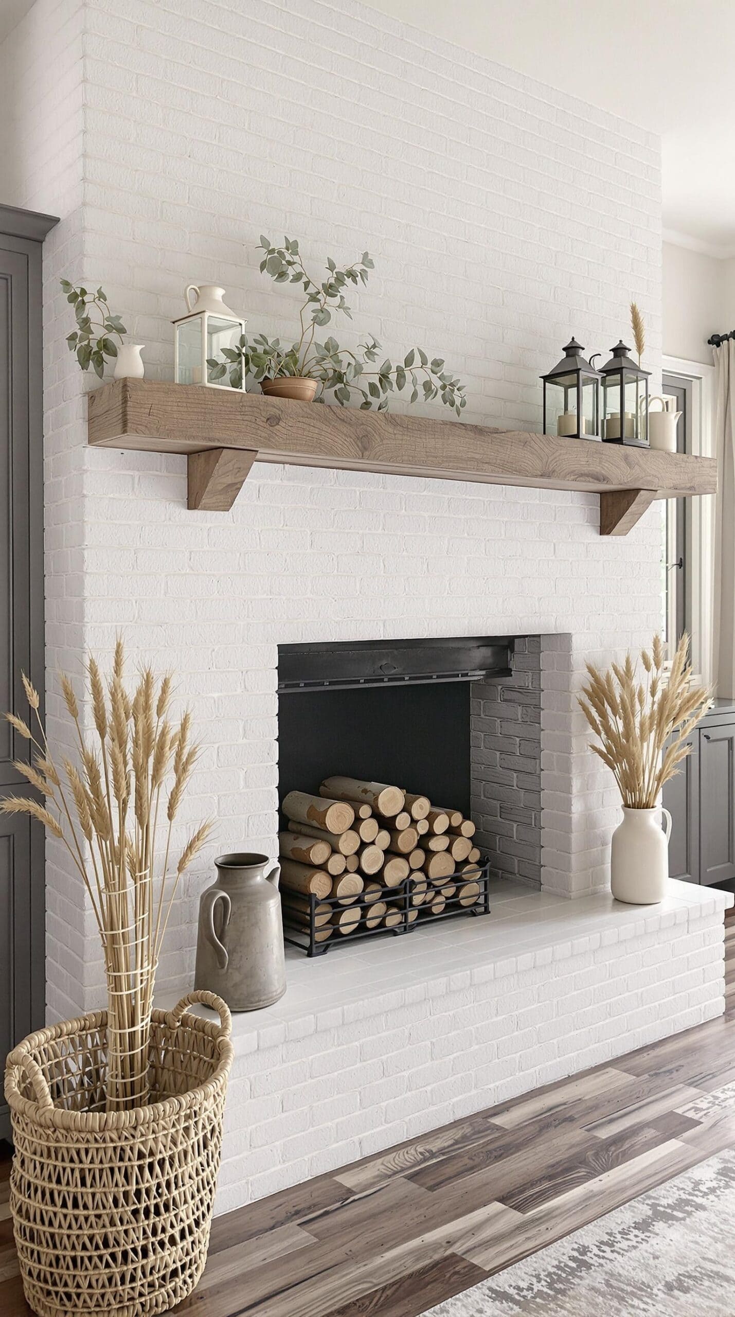 a fireplace with a bunch of logs on top of it