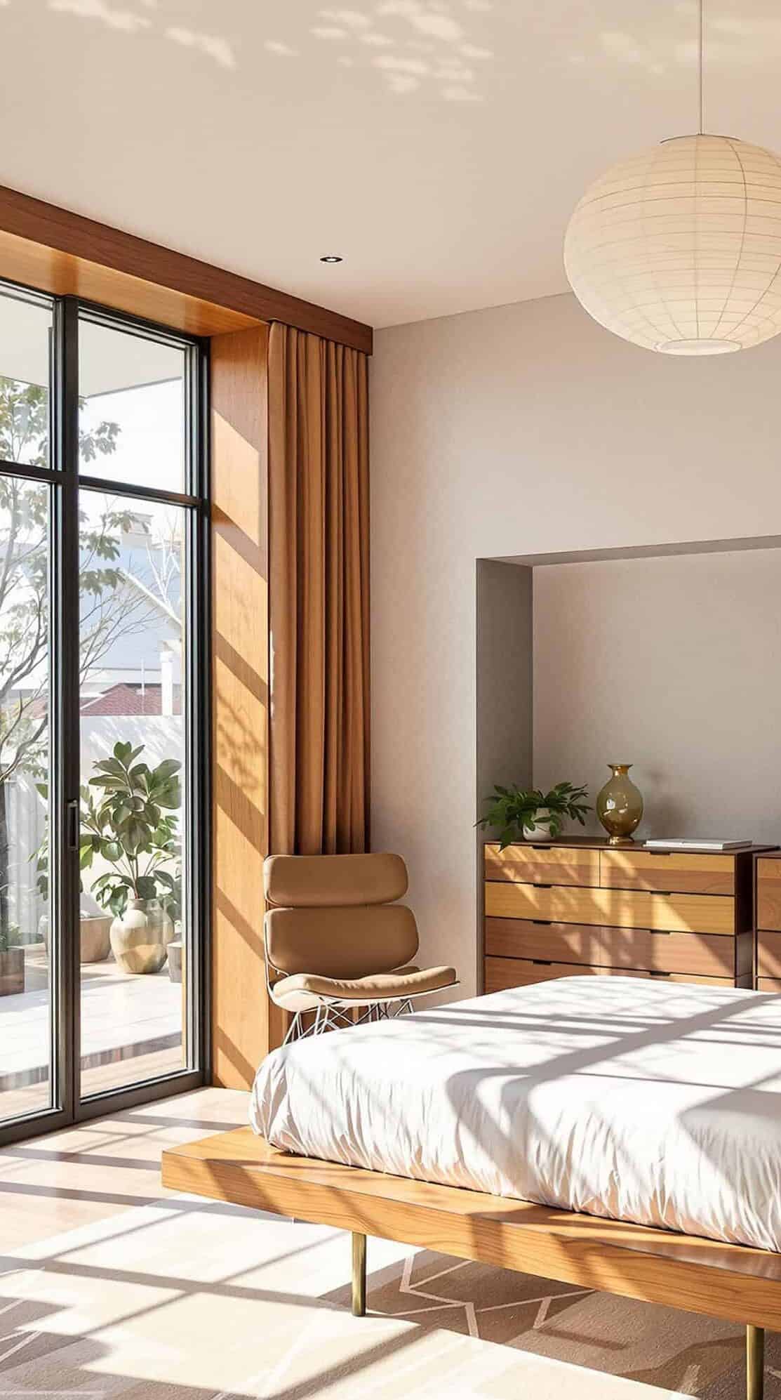 a bedroom with a large bed and a large window