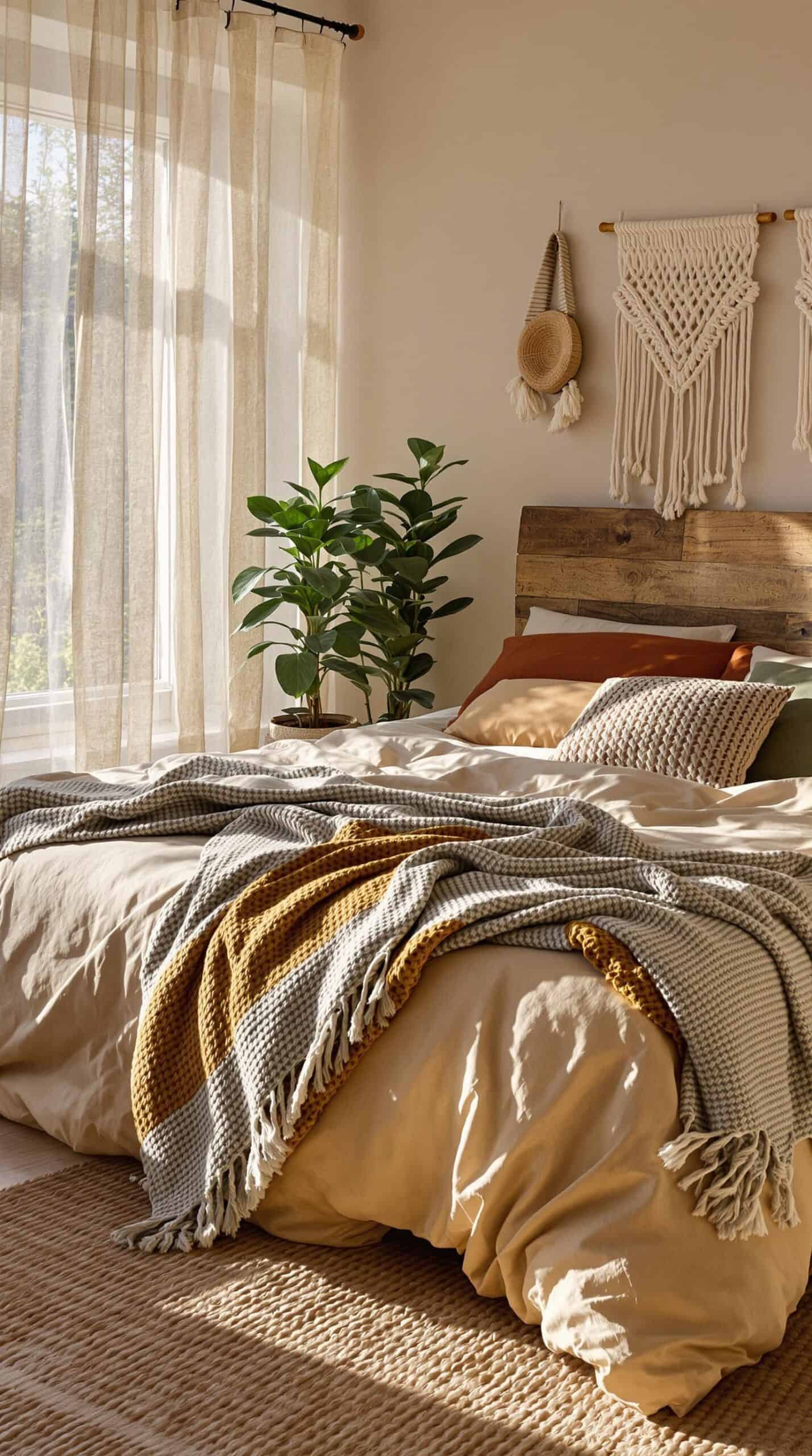 a bed with a wooden headboard in a bedroom