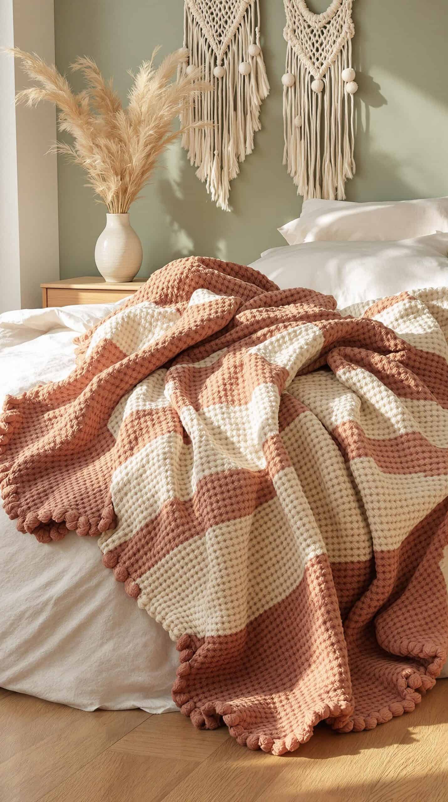 a bed with a blanket on top of it