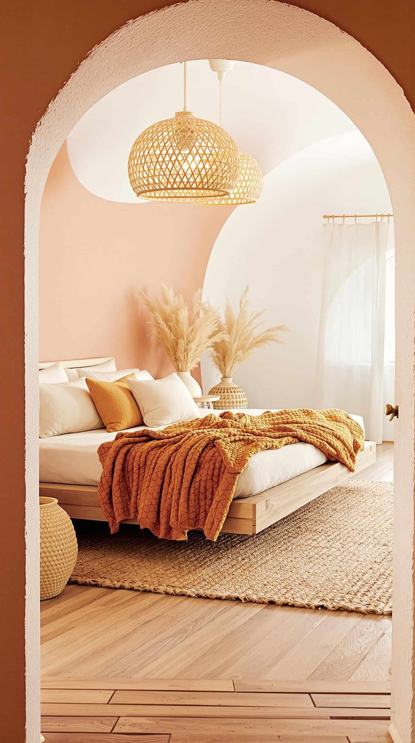 a bedroom with a bed and a rug
