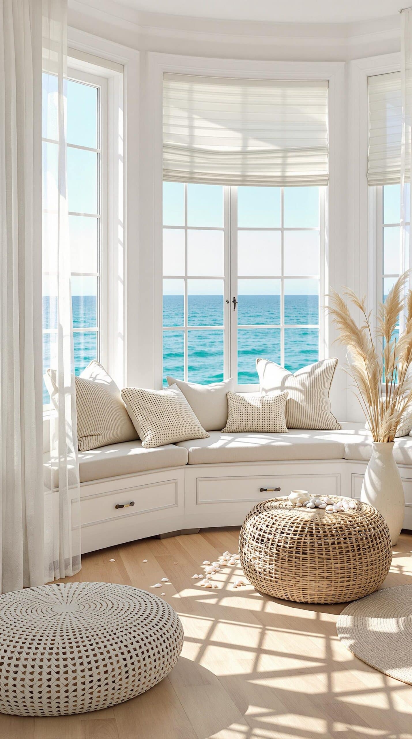 a living room filled with furniture and a large window