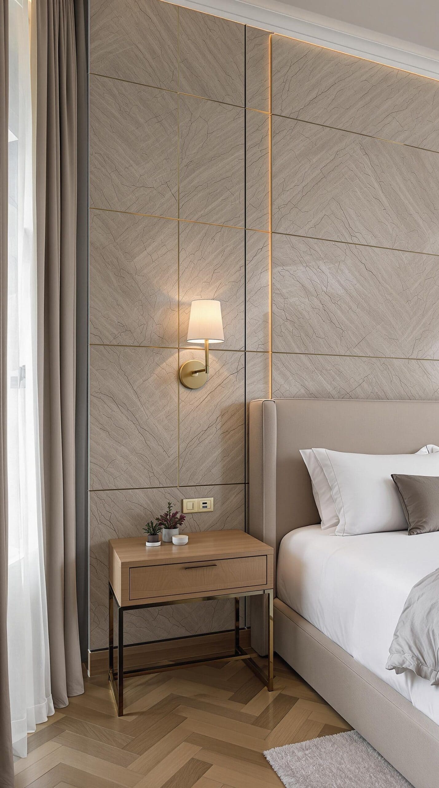 a hotel room with a bed and a nightstand
