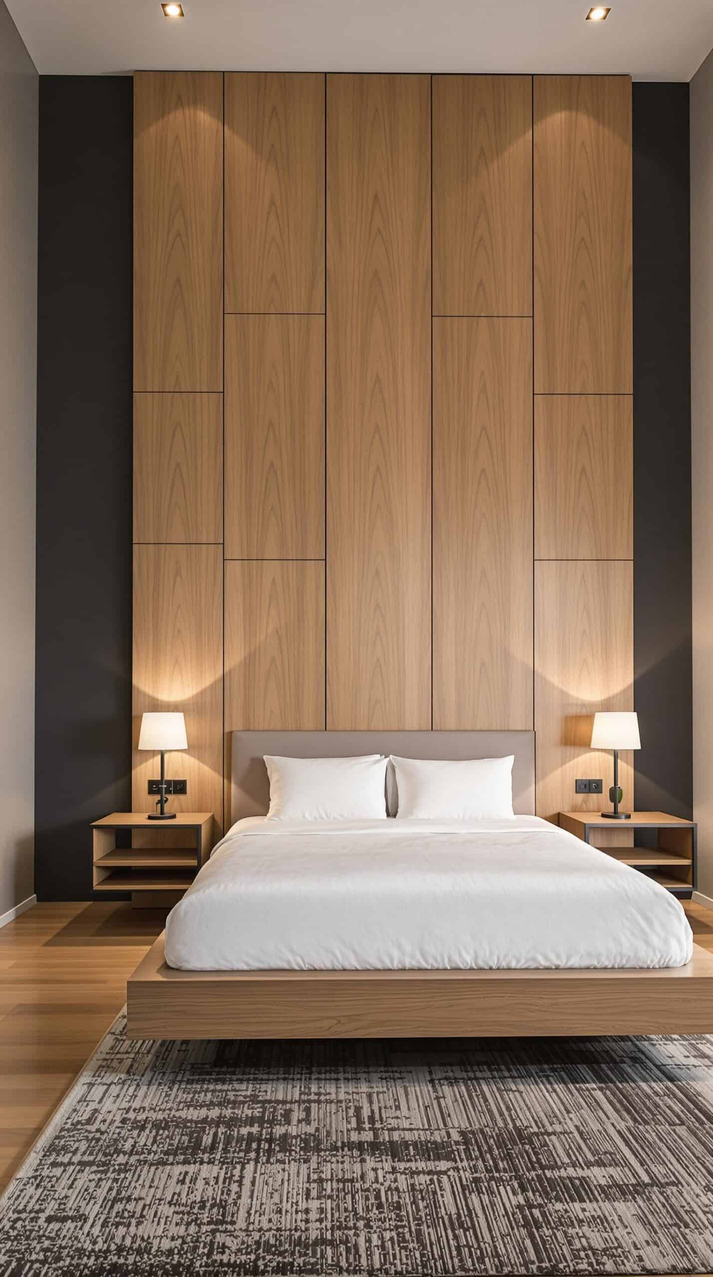 a large bed sitting in a bedroom on top of a hard wood floor