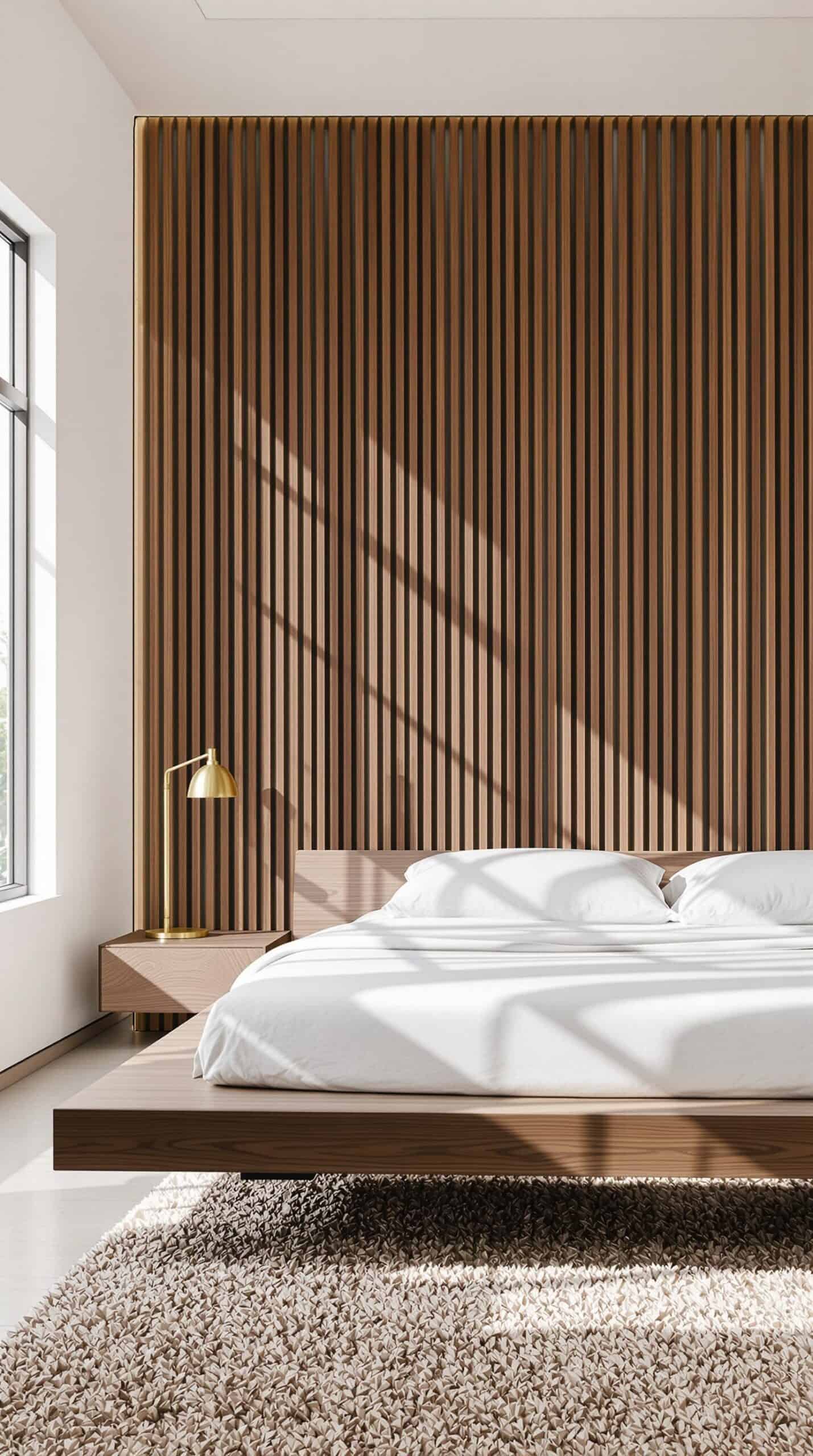 a large bed sitting in a bedroom next to a window