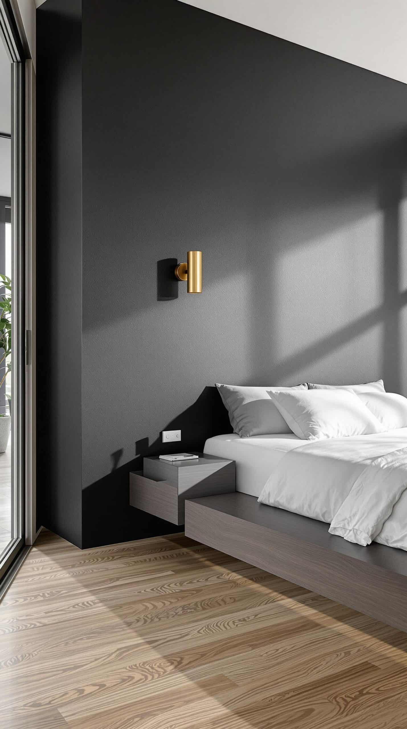 a bed sitting in a bedroom next to a window