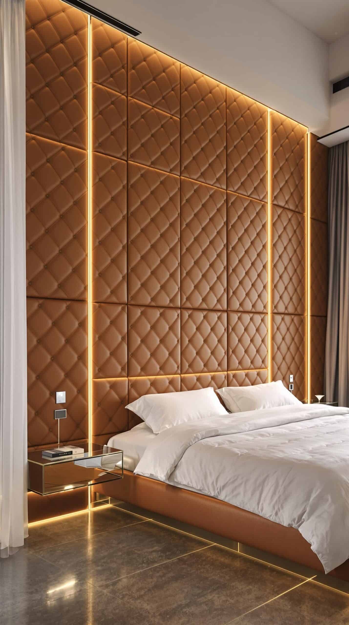 a bedroom with a large bed and a large window