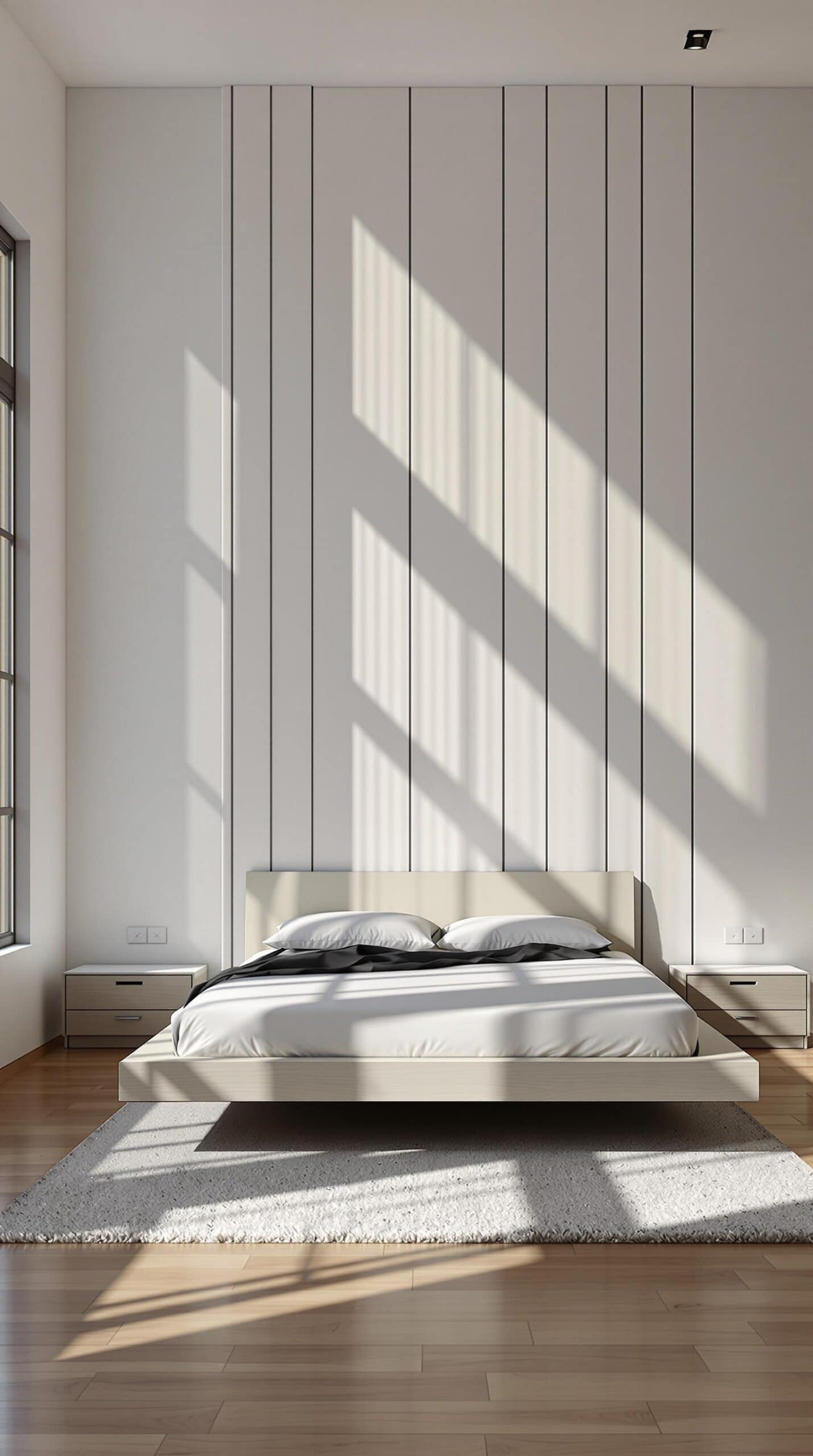a bed sitting in a bedroom next to a window